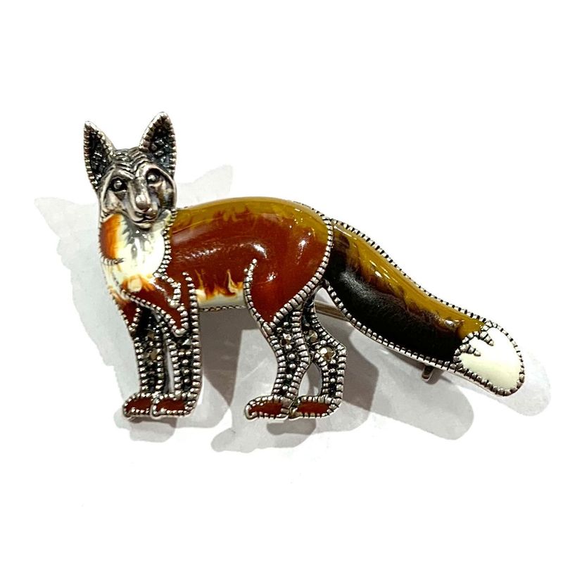 Silver Enamel Fox Pendant/Brooch