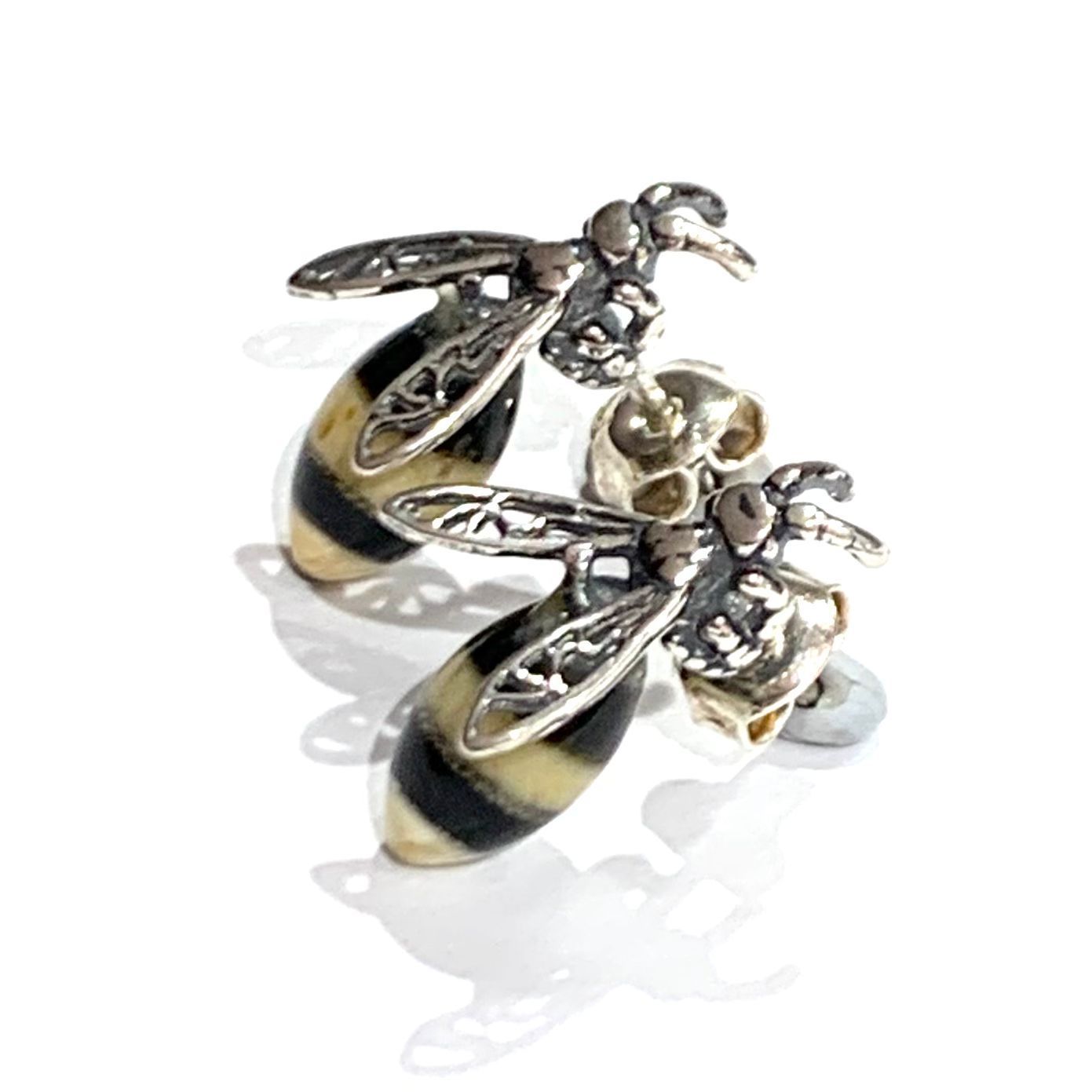 Silver Amber Bee Earrings