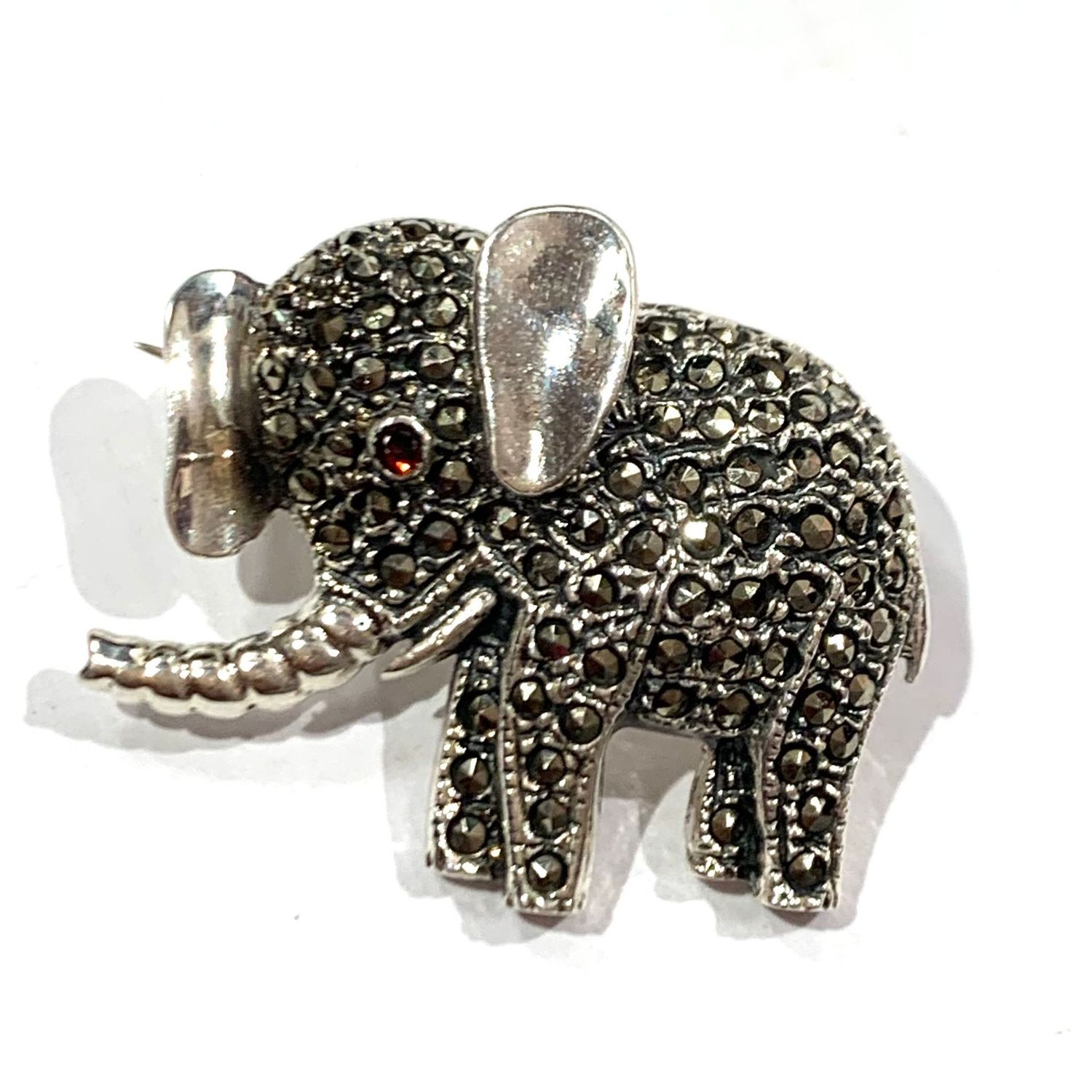 Silver Marcasite Elephant Brooch
