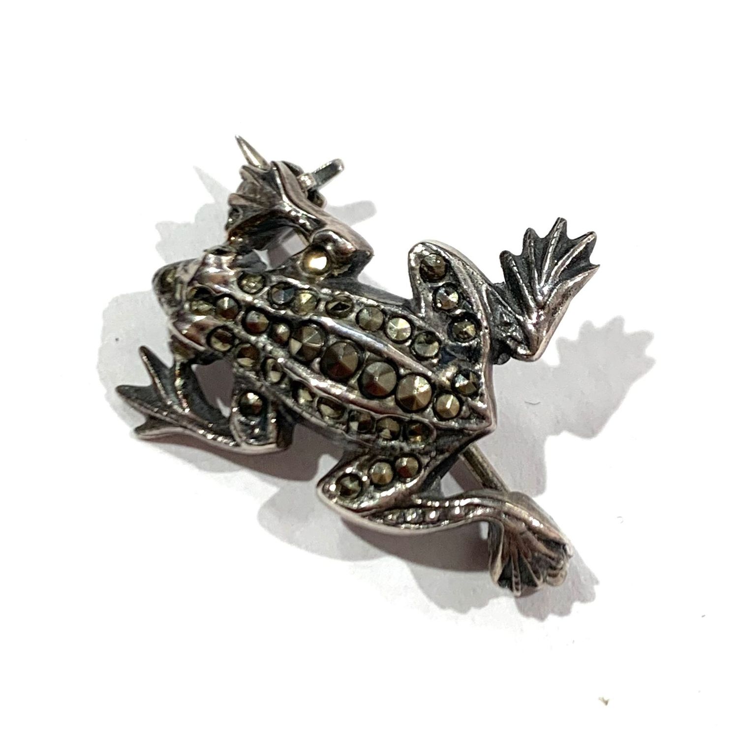 New Silver Marcasite Frog Brooch
