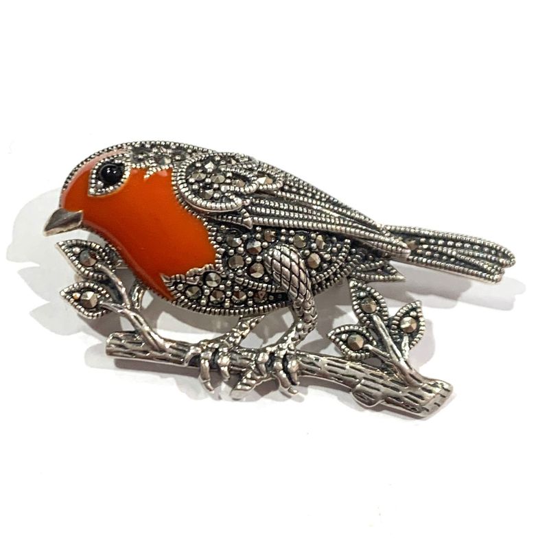 Silver Marcasite Robin Bird Brooch