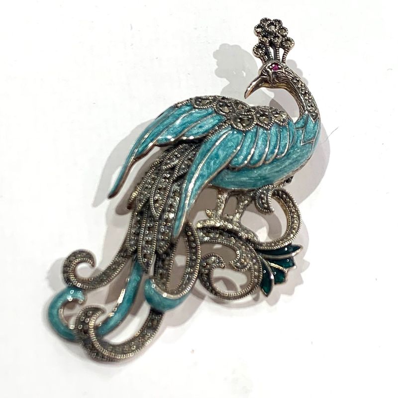 New Marcasite Enamel Bird Brooch / Pendant