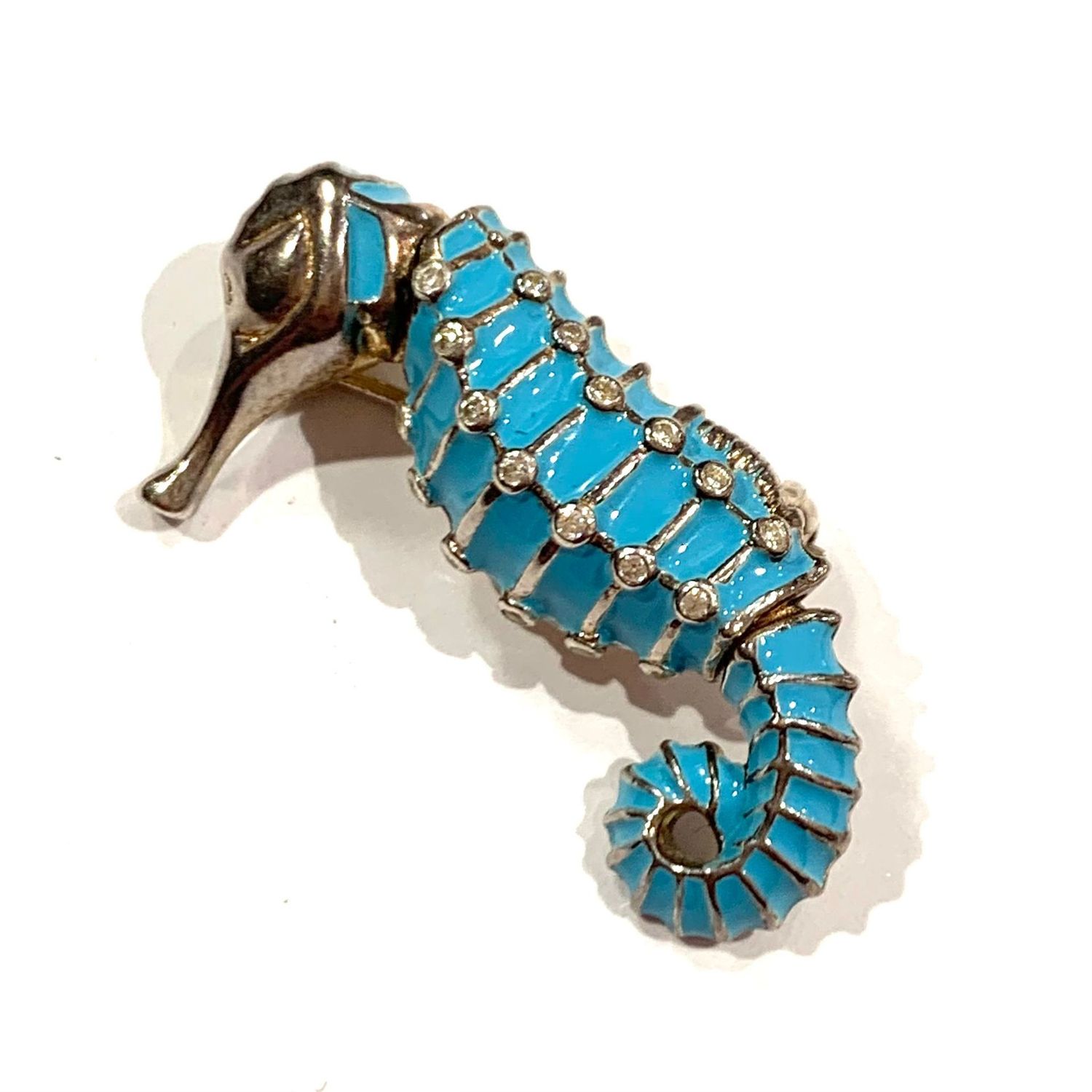 Silver Blue Enamel Sea Horse