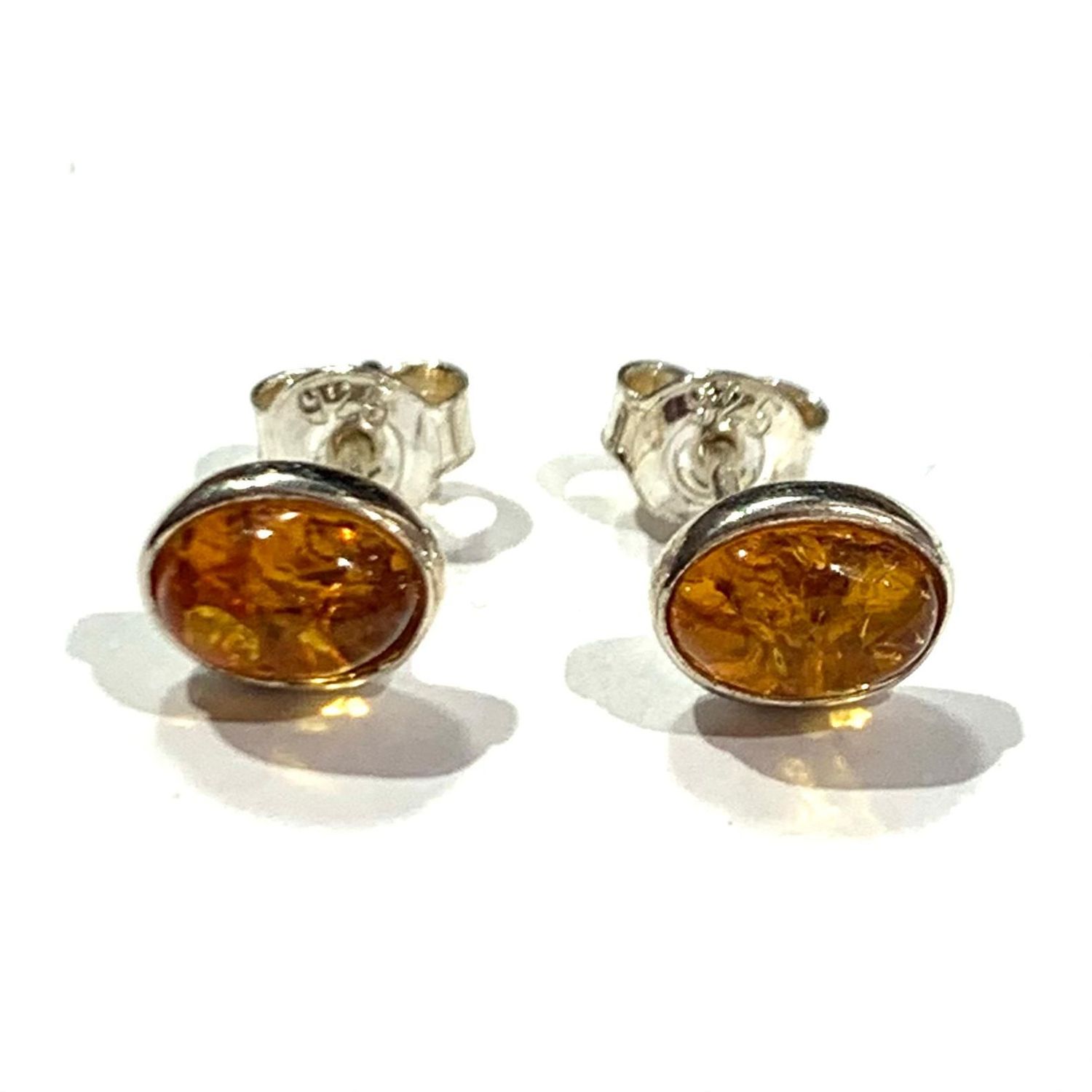 Silver Amber Stud Earrings