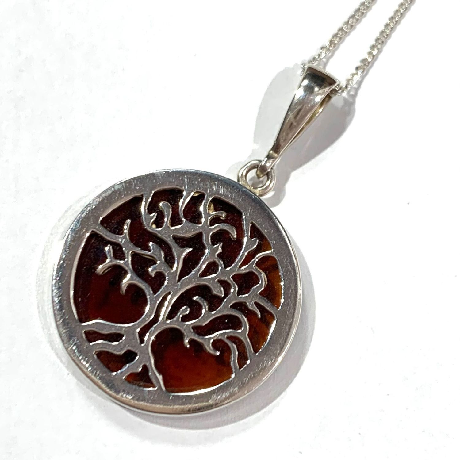 Silver Amber Tree of Life Pendant