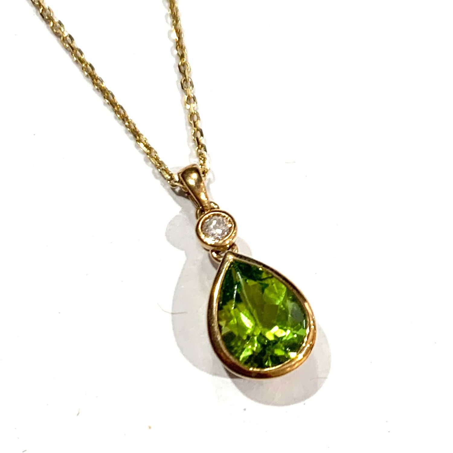New 9ct Yellow Gold Peridot and Diamond Pendant