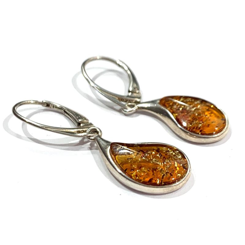 Silver Amber Drop Earrings