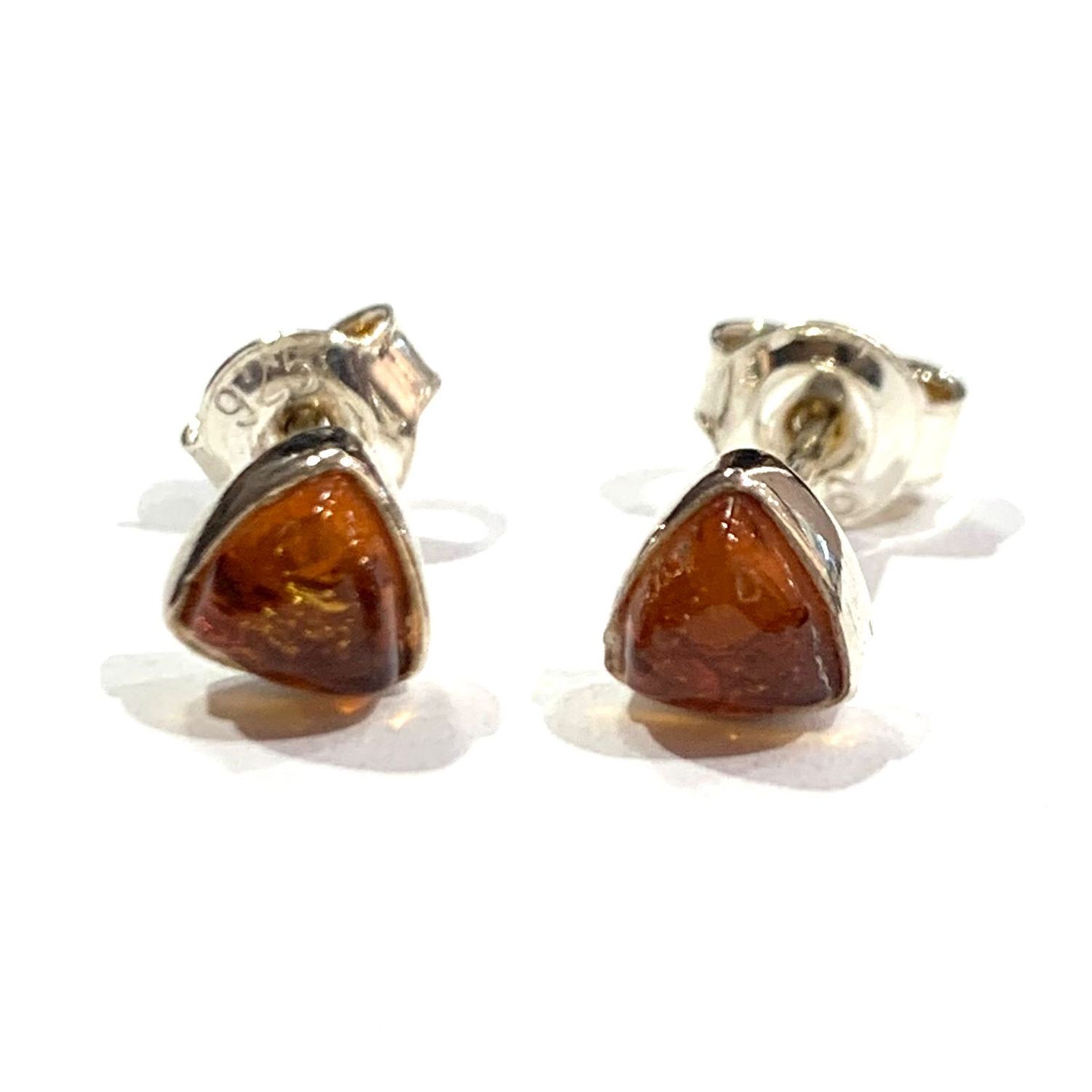 Silver Amber Stud Earrings