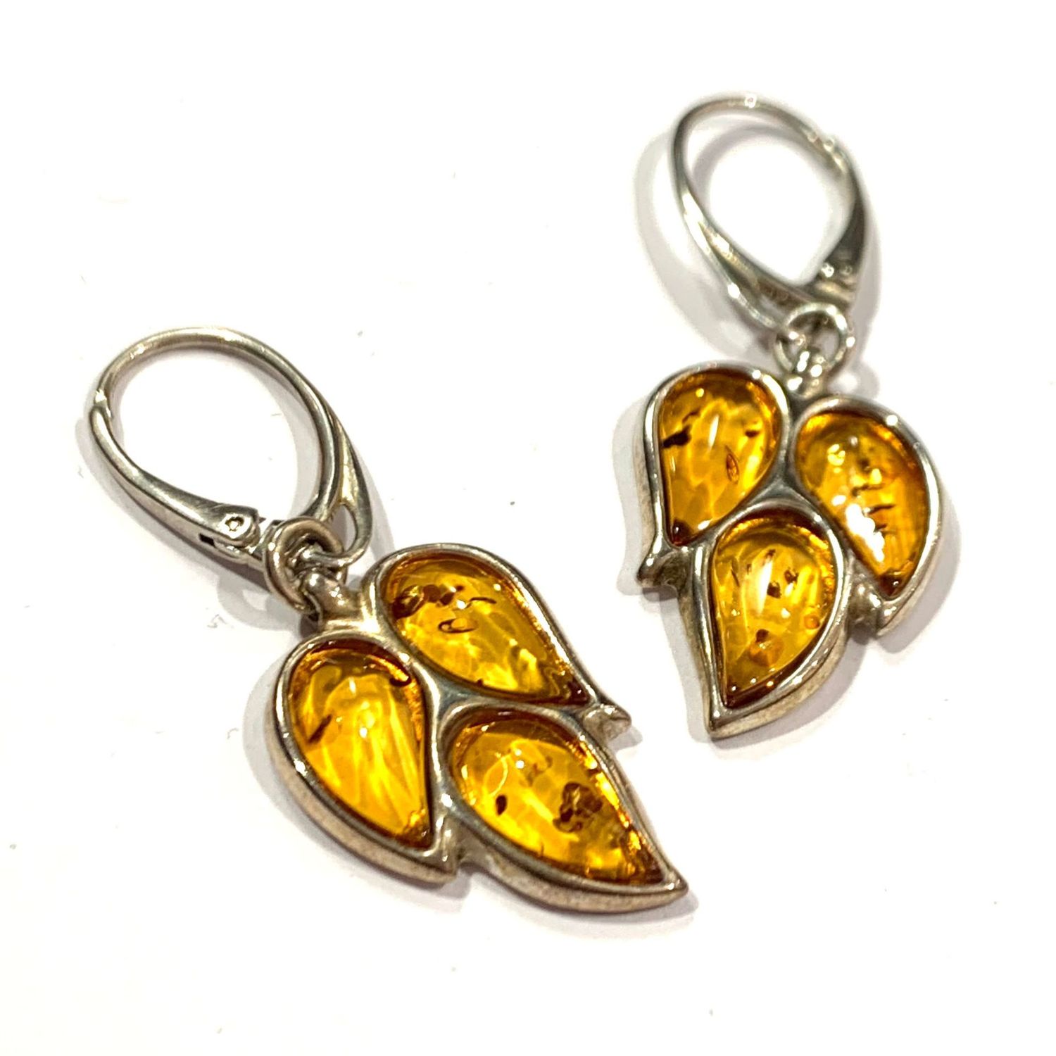 Silver Amber Drop Earrings