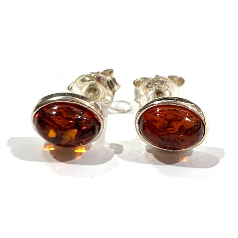 Silver Amber Oval Earrings.