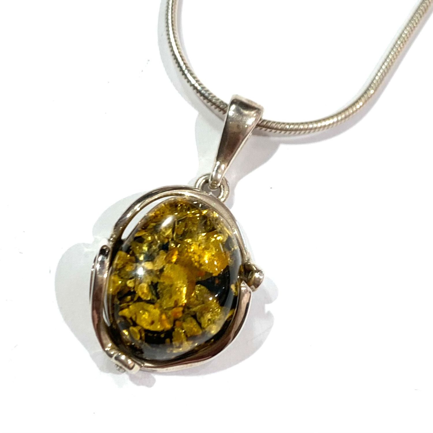 Silver Amber Drop Pendant