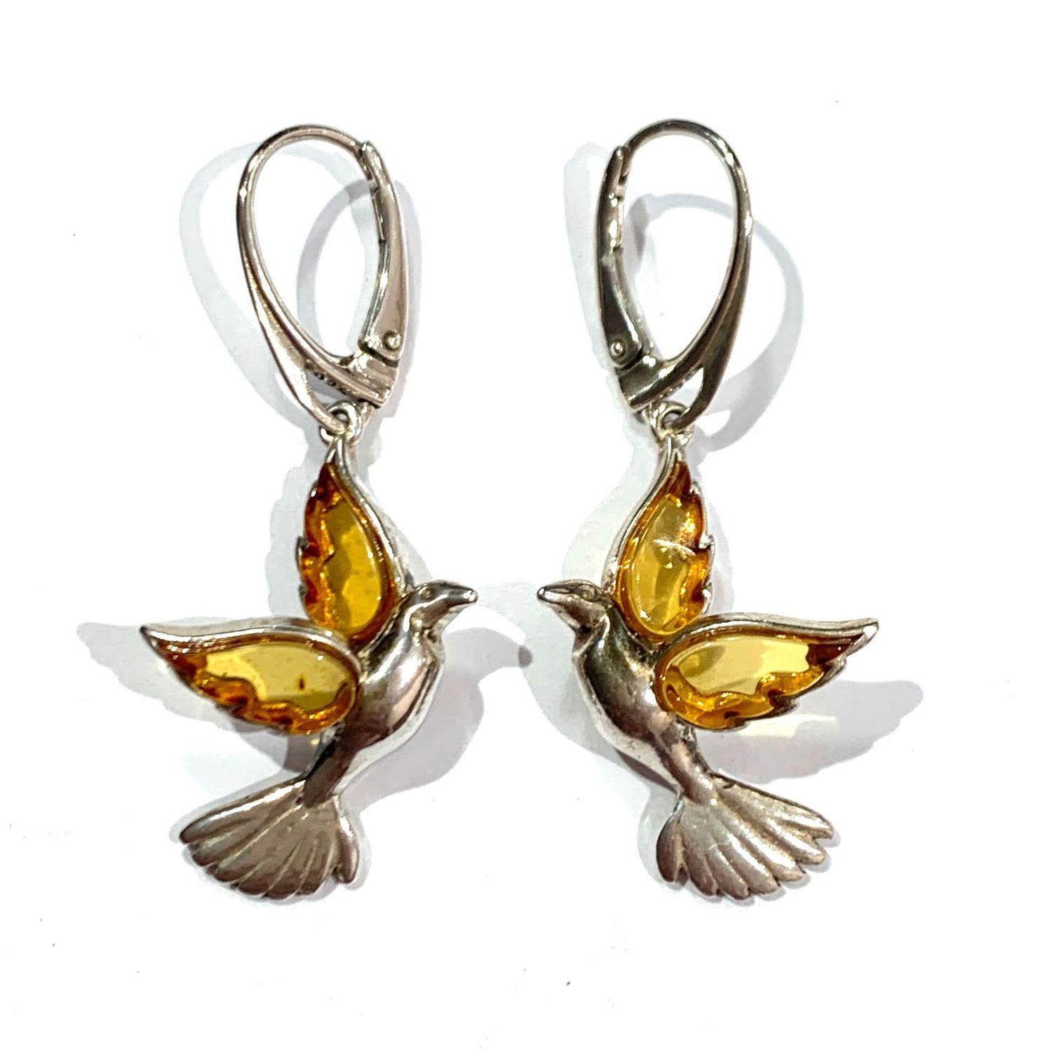 Silver Amber Drop Earrings