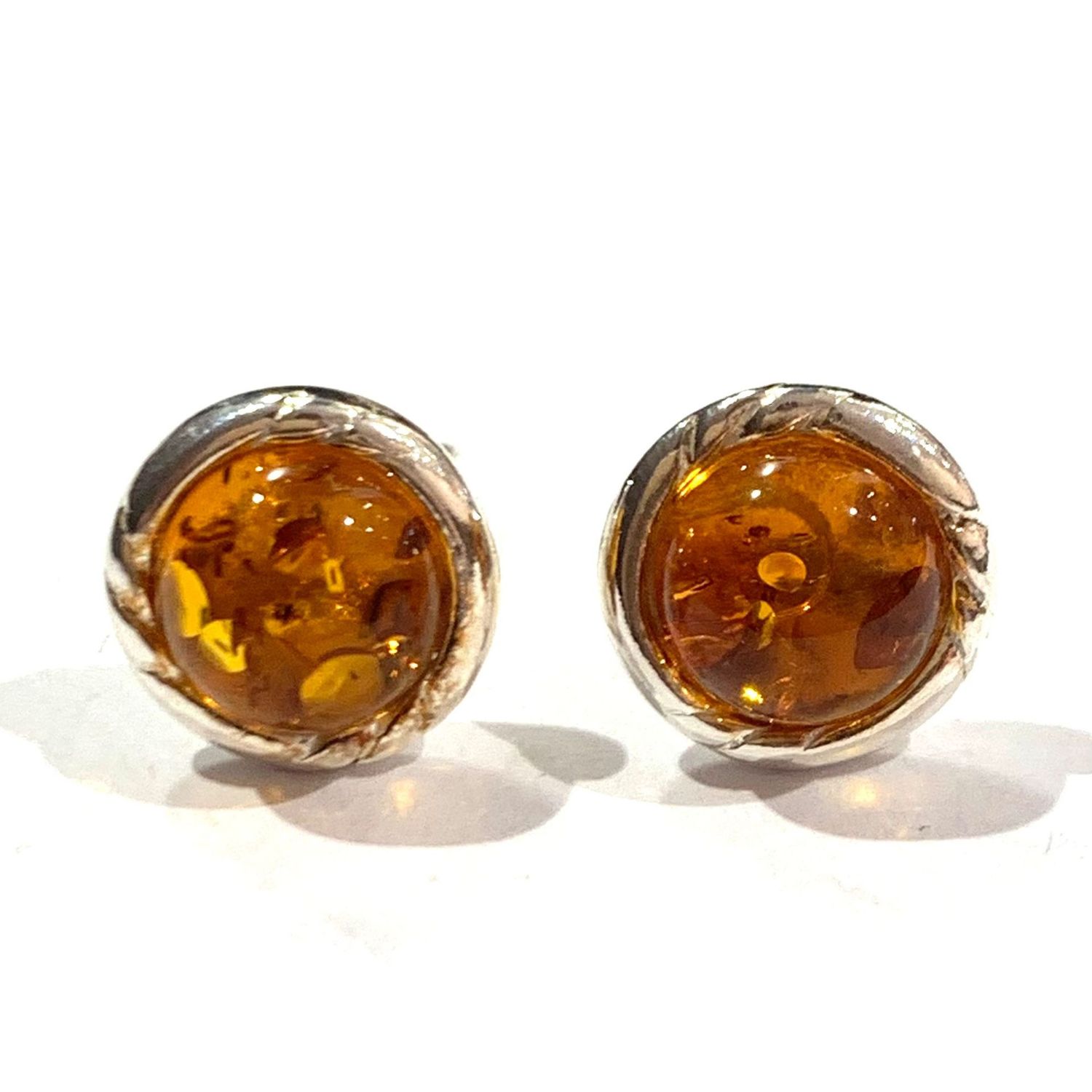 Silver Amber Stud Earrings