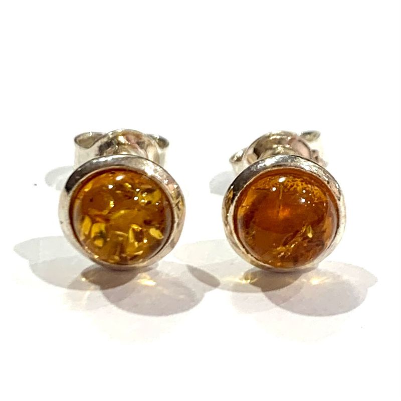Silver Amber Round Stud Earrings