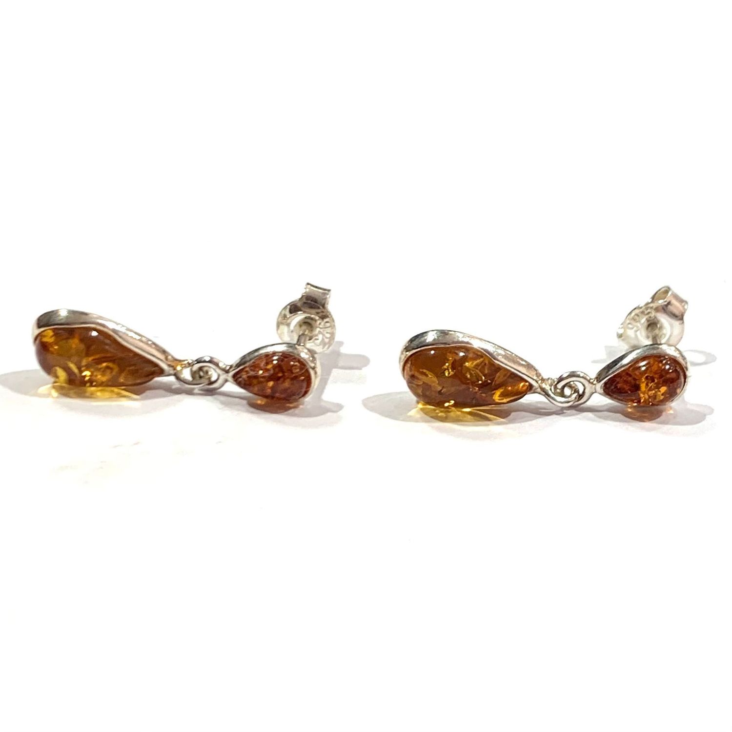 Silver amber double drop earrings.