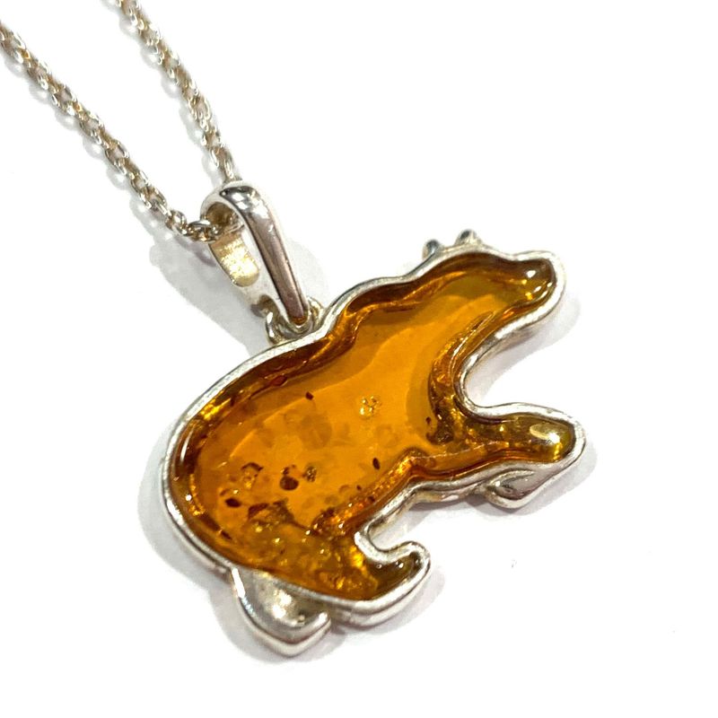Silver Amber Bear Pendant