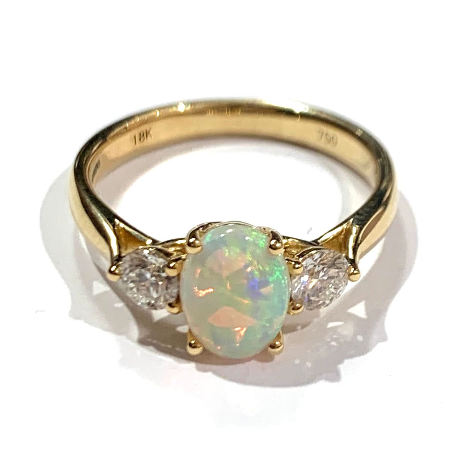 18ct Yellow Gold Opal and Diamond Ring