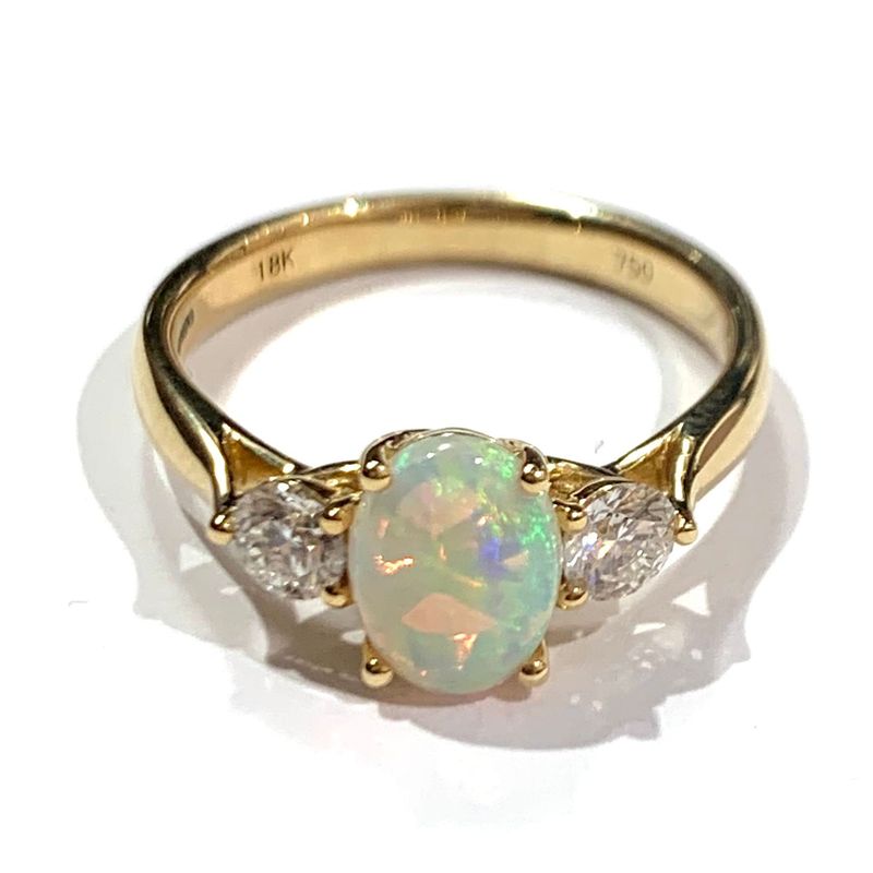 18ct Yellow Gold Opal and Diamond Ring