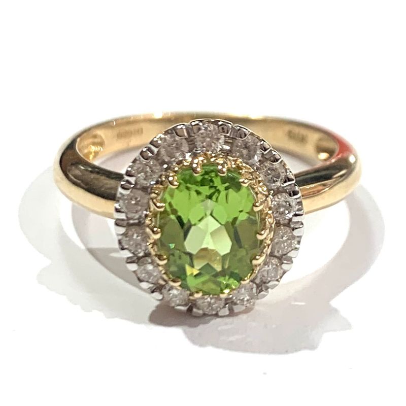9ct Yellow Gold Peridot and Diamond Ring