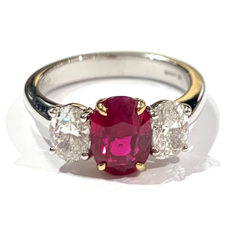 *AVAILABLE IN STORE ONLY* Platinum Burmese Ruby and Diamond Ring