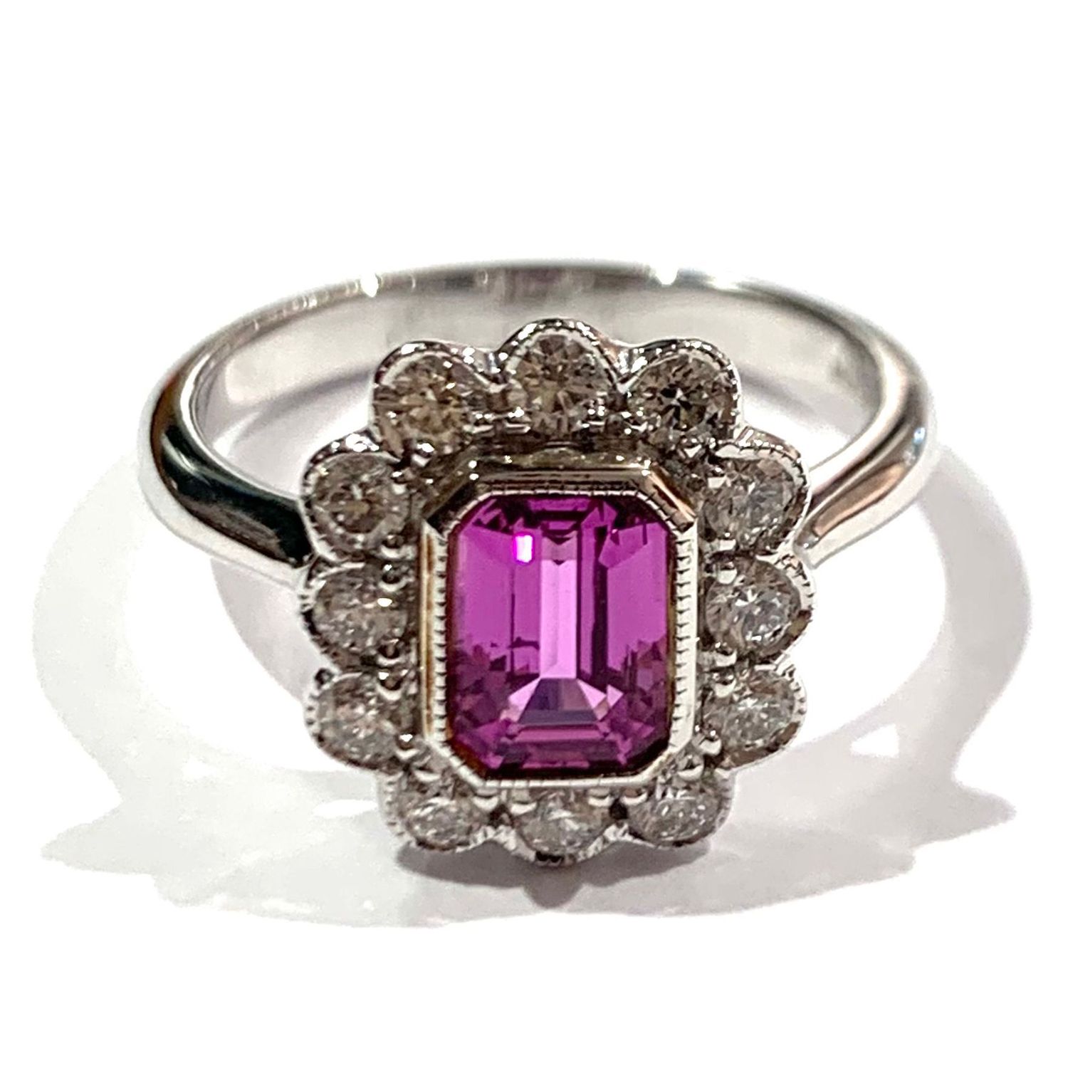 New 18ct White Gold Pink Sapphire and Diamond Cluster Ring