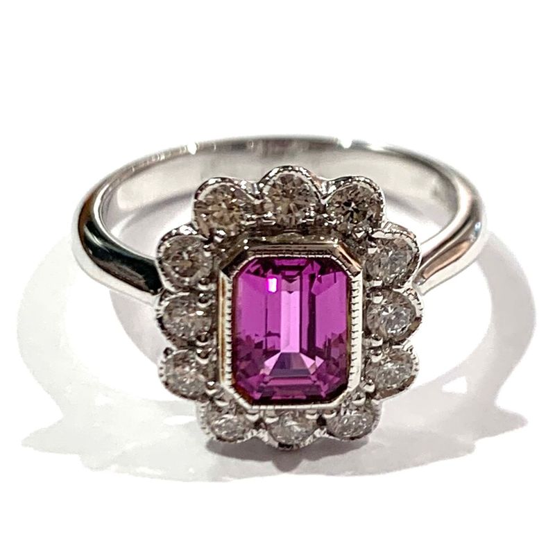 New 18ct White Gold Pink Sapphire and Diamond Cluster Ring
