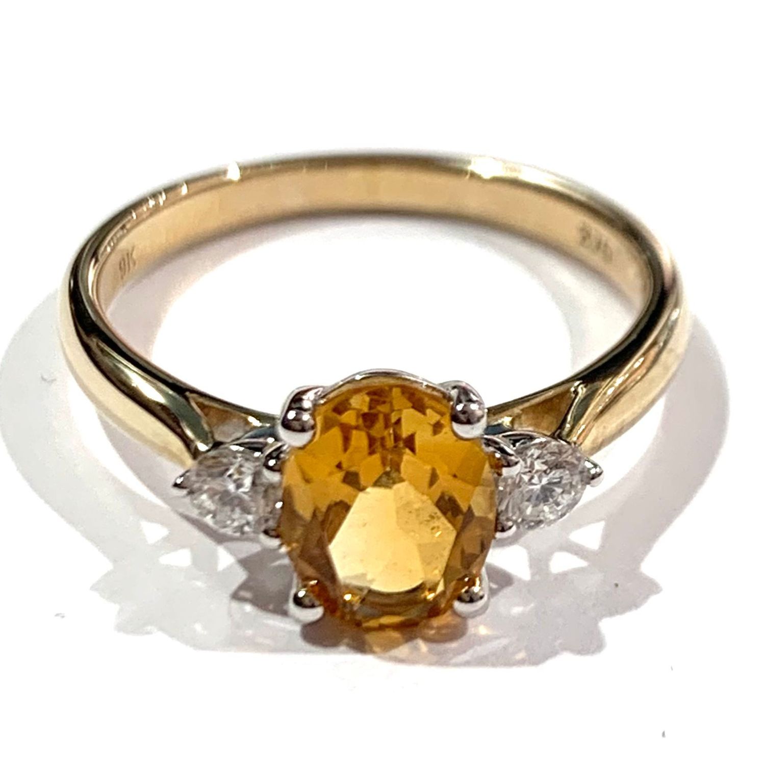 9ct Yellow Gold Citrine and Diamond Ring