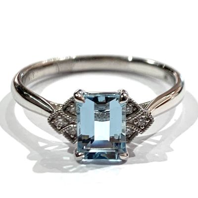 9ct White Gold Aquamarine and Diamond Ring