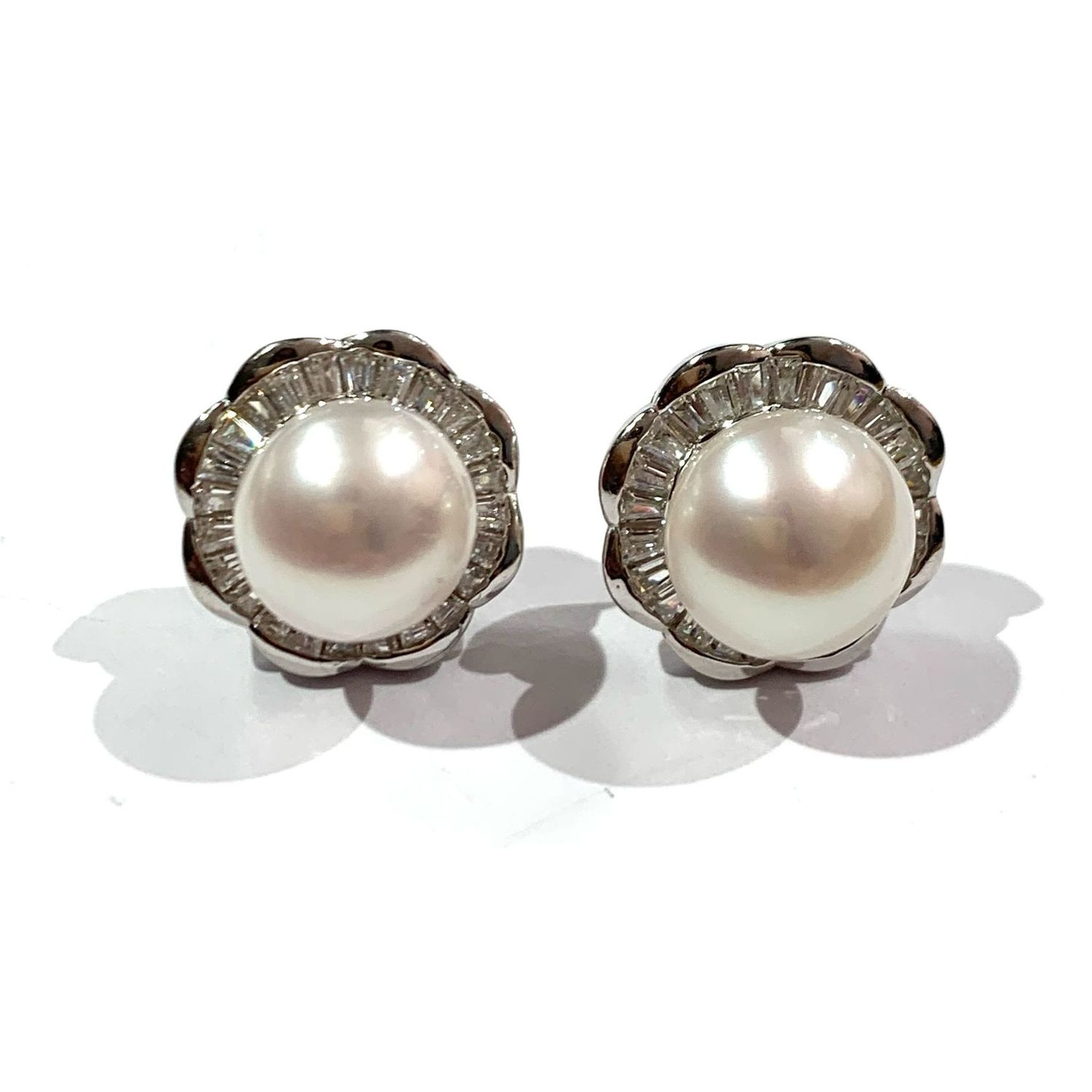 New Silver Pearl and CZ Earrings