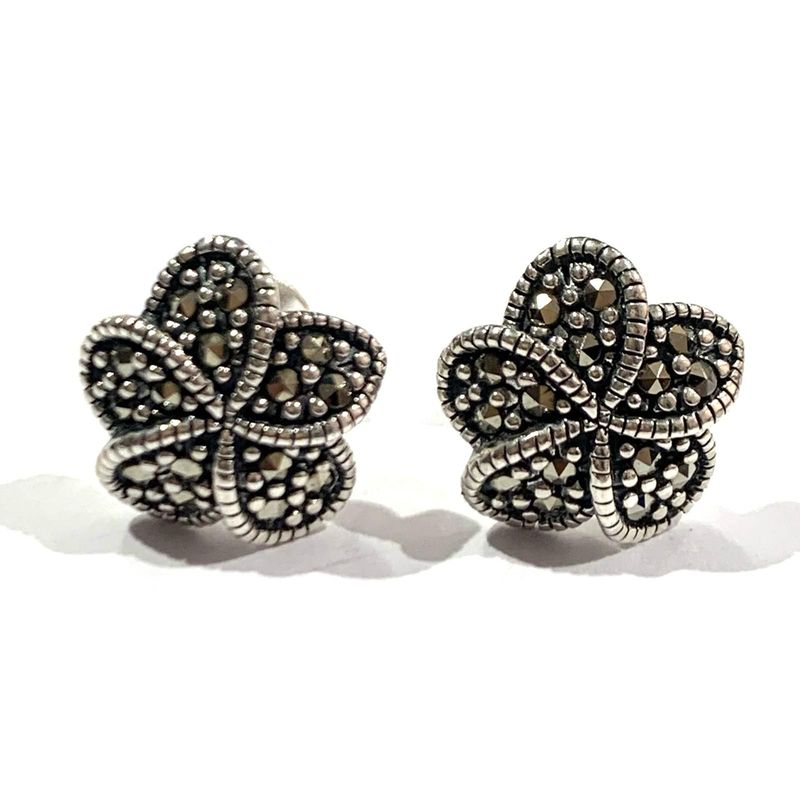 New Silver Marcasite Flower Stud Earrings