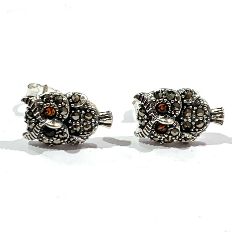 New Silver Marcasite Owl Stud Earrings