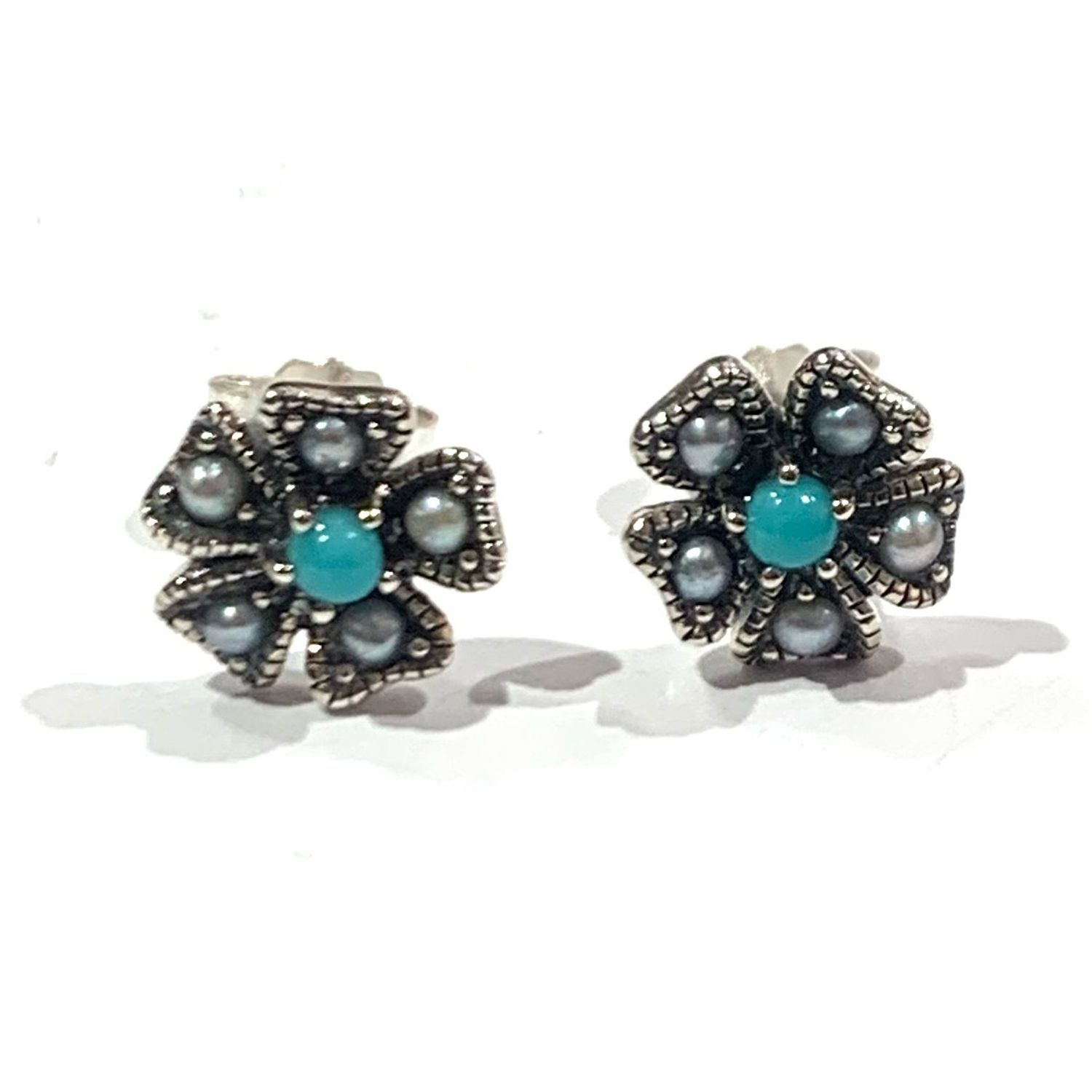 New Silver Turquoise and Pearl Earrings