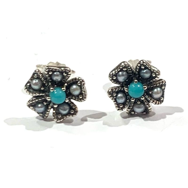 New Silver Turquoise and Pearl Earrings