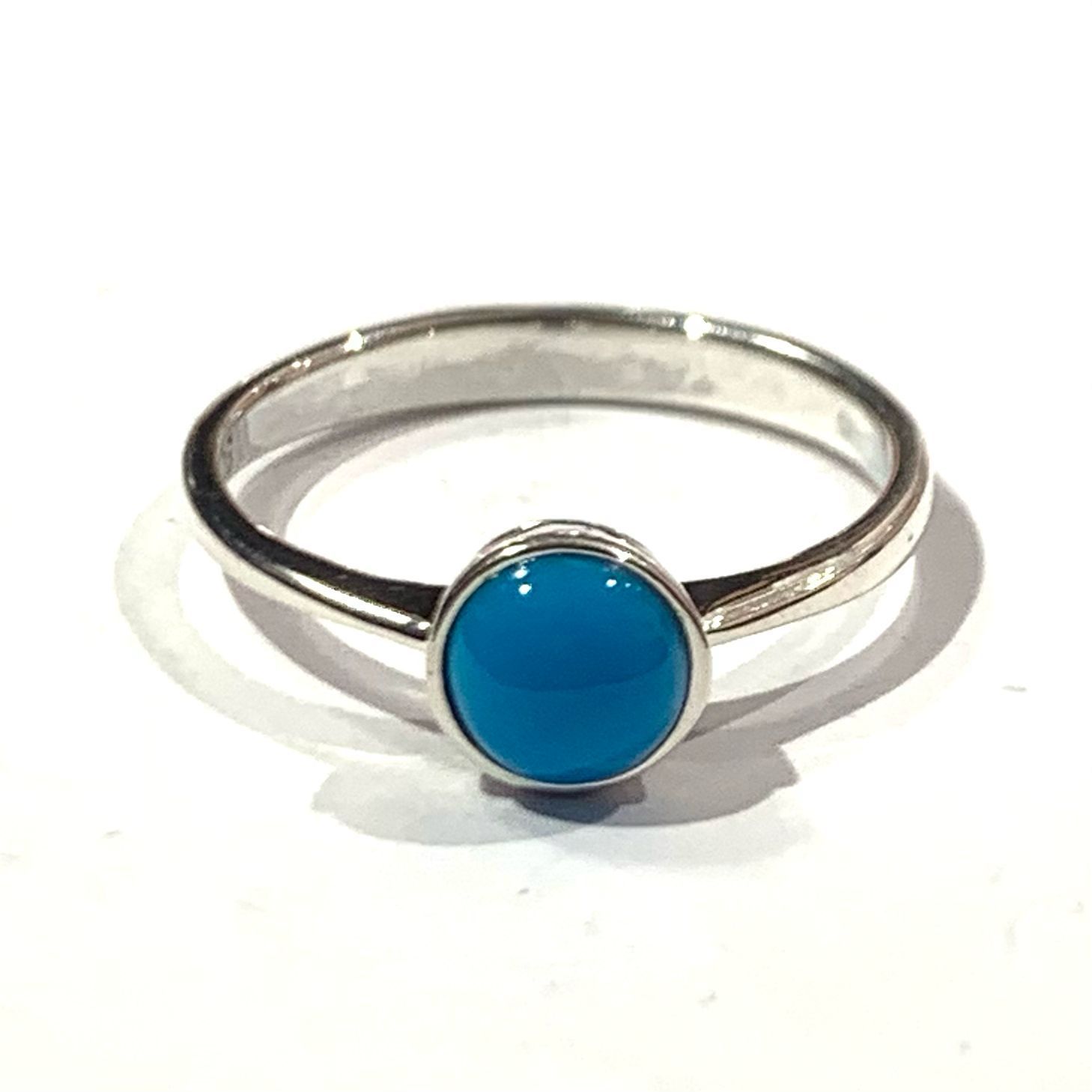 New Silver Turquoise Ring, UK Size P 1/2