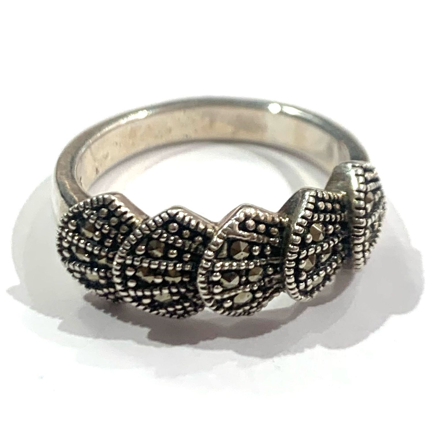 New Silver Marcasite Ring, UK Size M