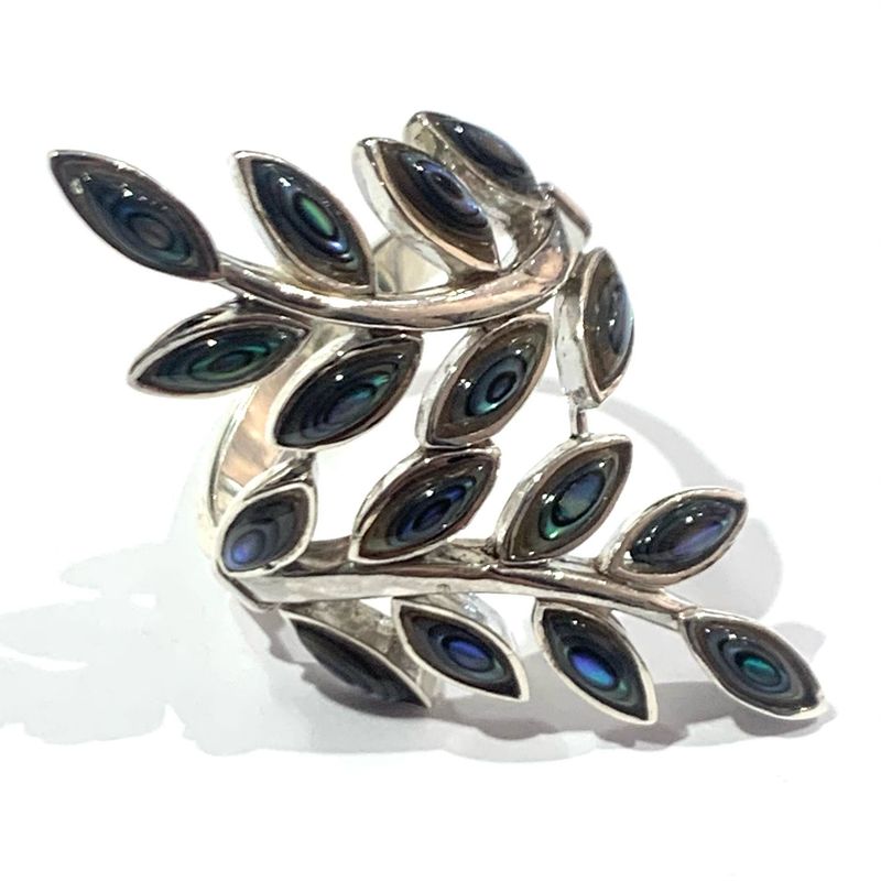 New Silver Paua Shell Ring, UK Size M