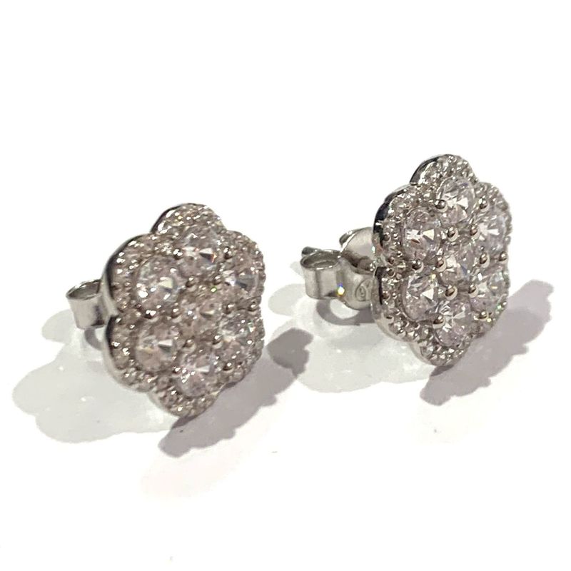New Silver CZ Cluster Earrings