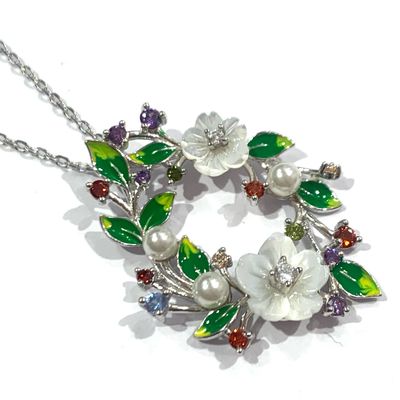 New Silver Mother of Pearl, CZ and Enamel Pendant
