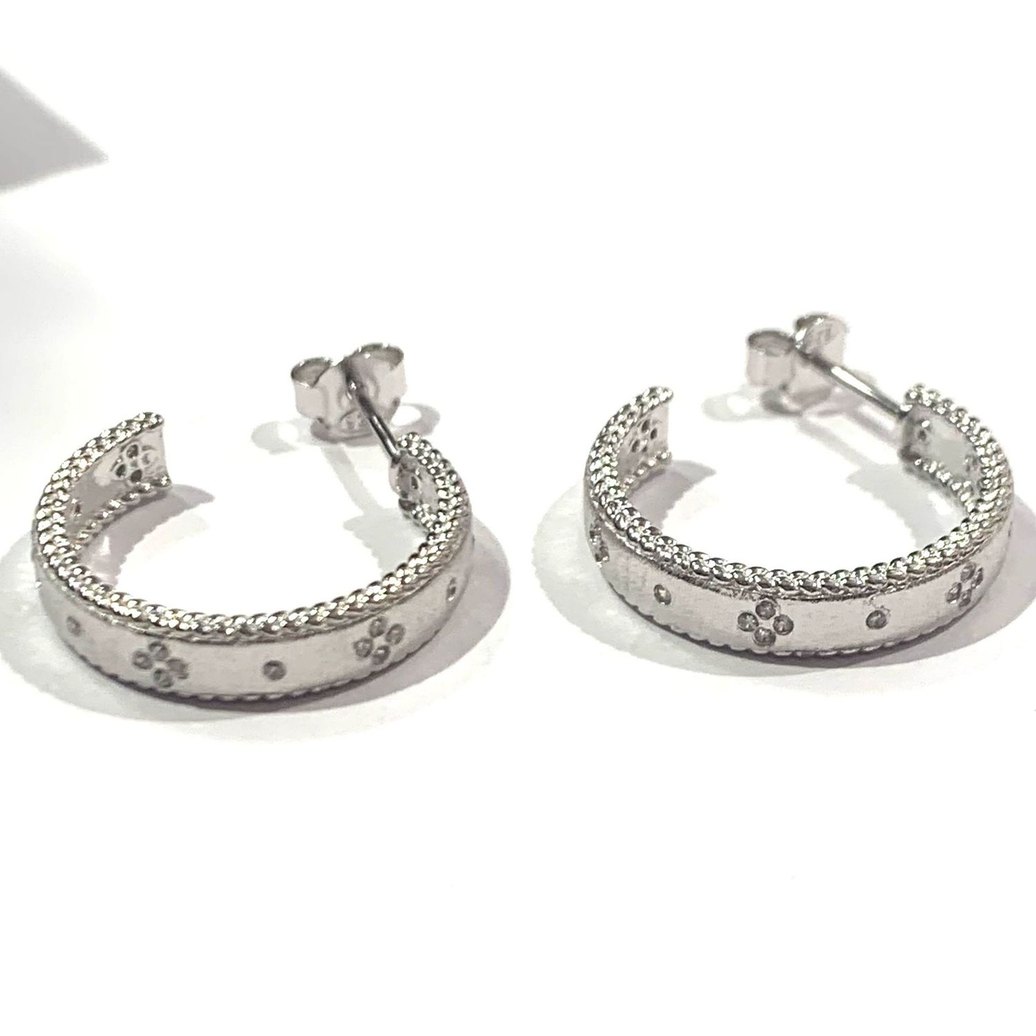New Silver CZ Half Hoop Earrings