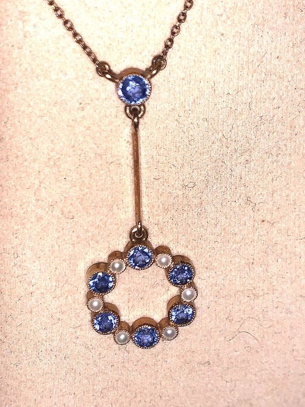 Antique 15ct rose gold sapphire and pearl necklace