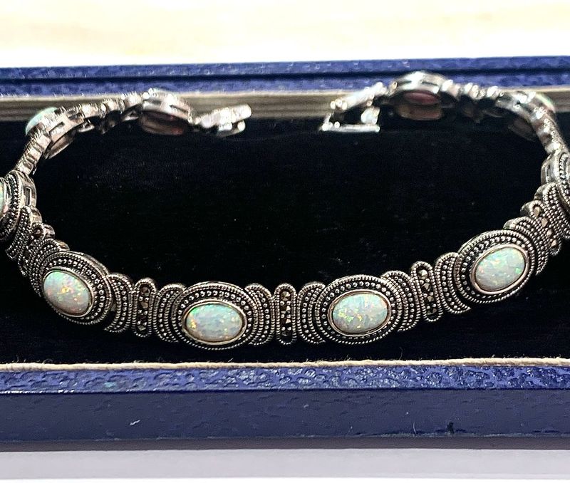 Silver Marcasite Opal Bracelet