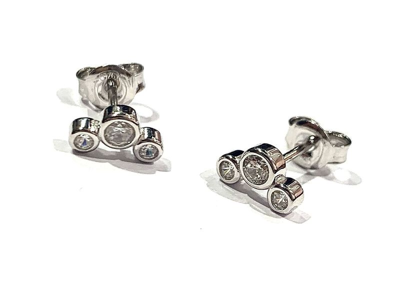 Silver CZ 3 Stud Earrings