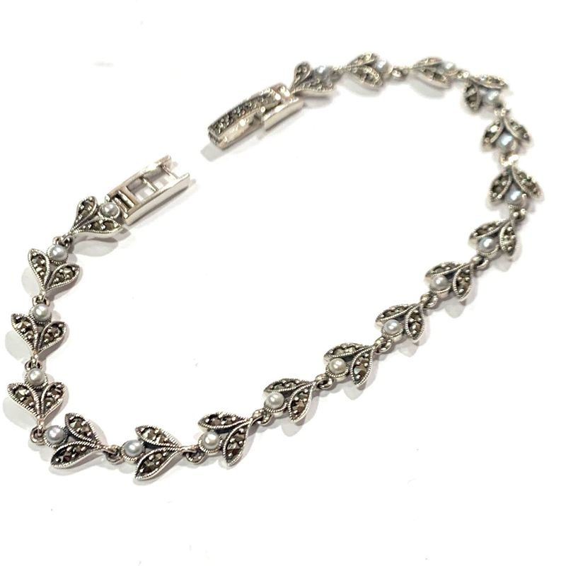 New Silver Pearl and Marcasite Bracelet