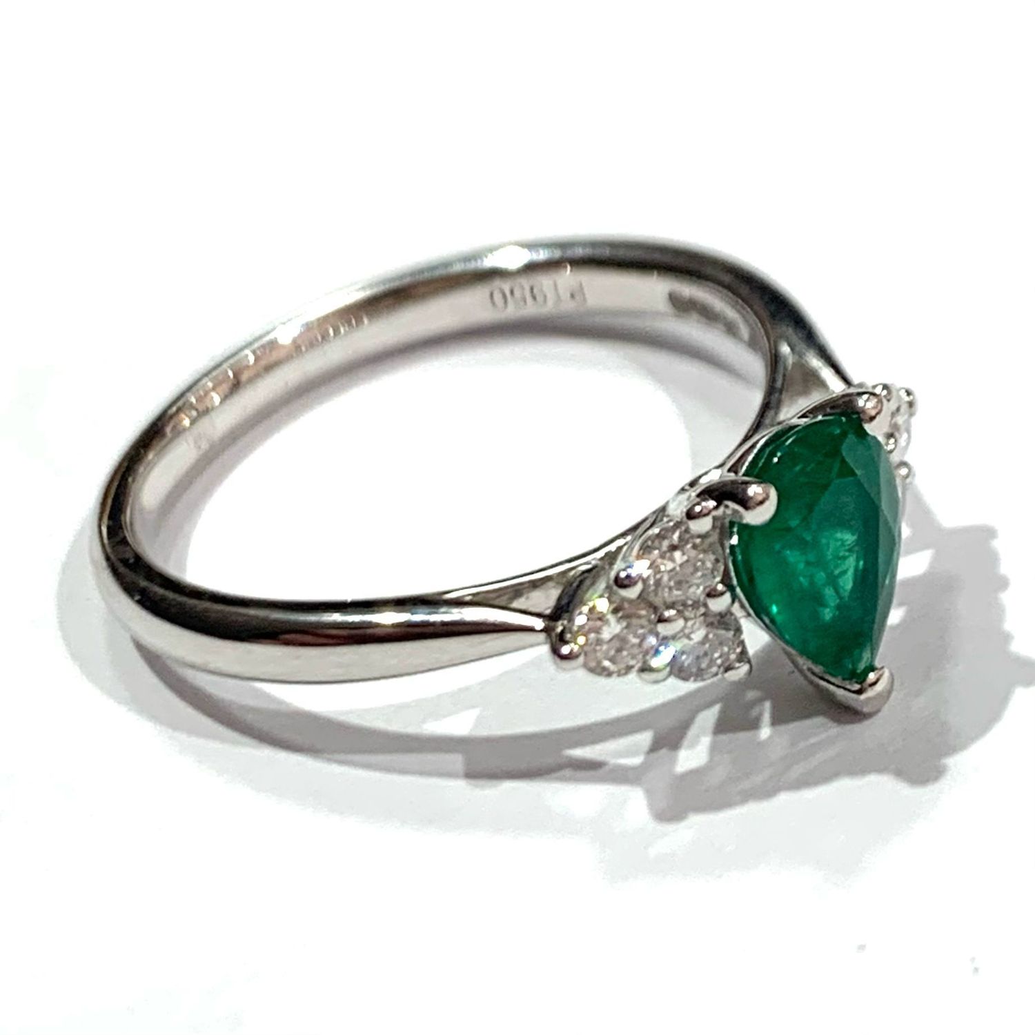 New Platinum Emerald and Diamond Ring, UK Size L 1/2