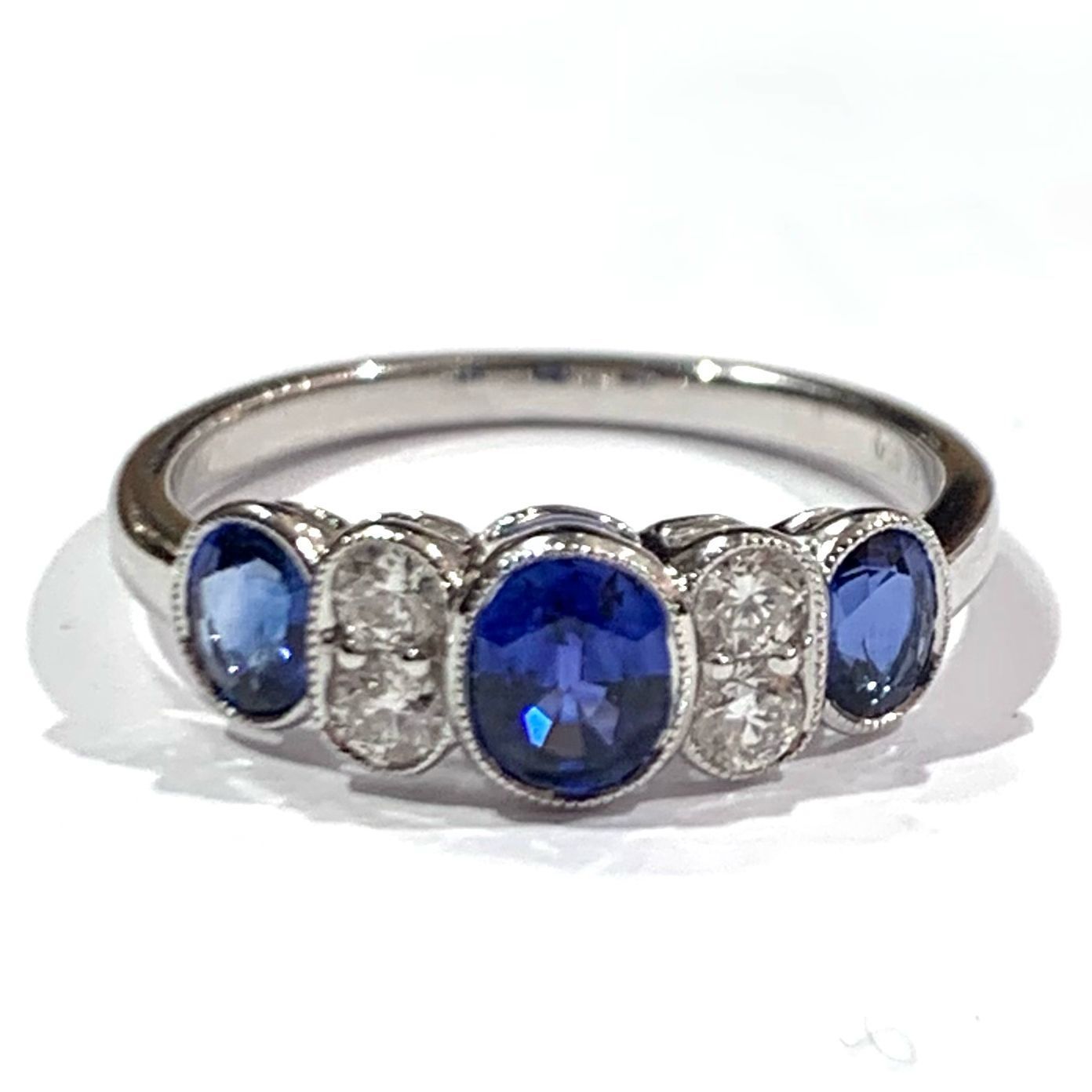 New 18ct White Gold Sapphire and Diamond Ring, UK Size N