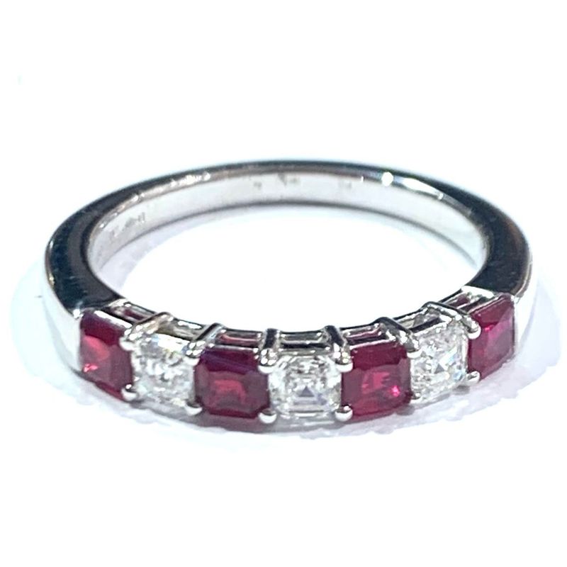 New Platinum Ruby and Diamond Half Hoop Ring, UK Size M 1/2