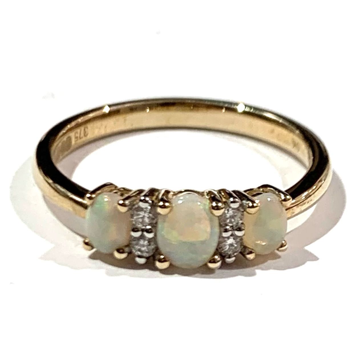 9ct Yellow Gold Opal and Diamond Ring