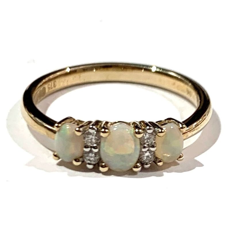 9ct Yellow Gold Opal and Diamond Ring