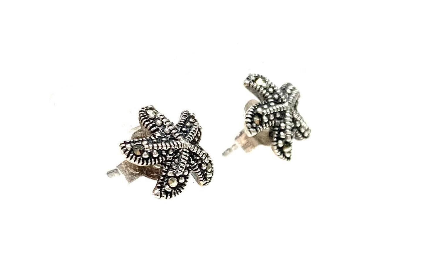 New Silver Marcasite Starfish Stud Earrings New Silver Marcasite Starfish Stud Earrings