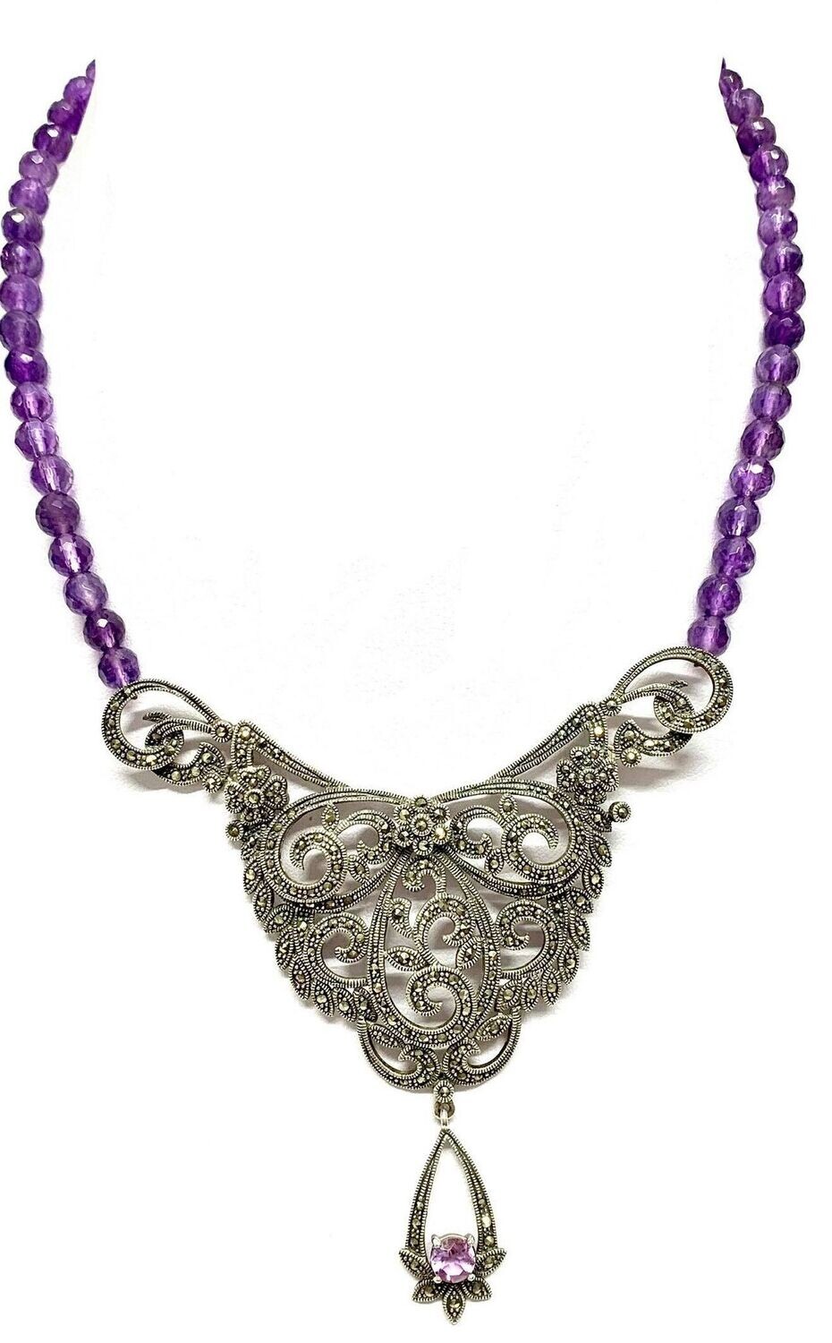New Silver Marcasite & Amethyst Necklace New Silver Marcasite & Amethyst Necklace